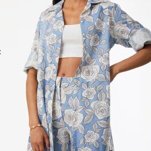 Cotton Co-ord set: Floral Blue and White Pants